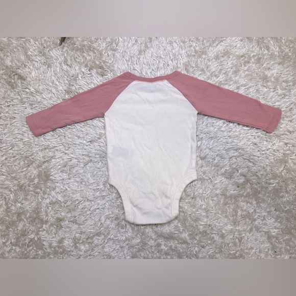 OLD NAVY || Infant (3-6M) Pink/Cream Baseball Tee Style Onsie - Picture 2 of 3
